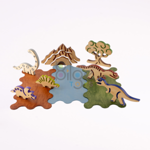 Dinosaur Set Walnut Wood & Birch Plywood 10 - 14 Pieces